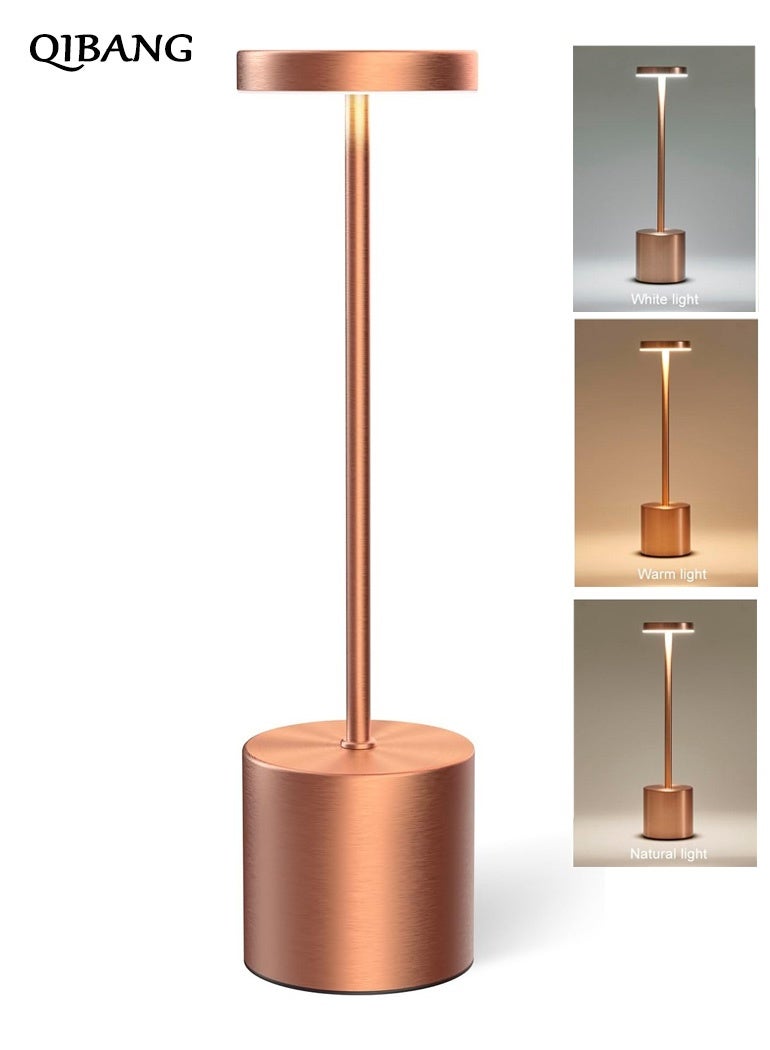 كيبانج مصابيح طاولة لاسلكية قابلة لإعادة الشحن ، مصباح مكتبي LED محمول ، مصباح طاولة لاسلكي يعمل بالبطارية بسعة 5000 مللي أمبير في الساعة - إضاءة قابلة للتعتيم بألوان 3 ألوان لتناول الطعام في المطعم في فناء غرفة نوم خارجية (ذهبي وردي) - Image 1