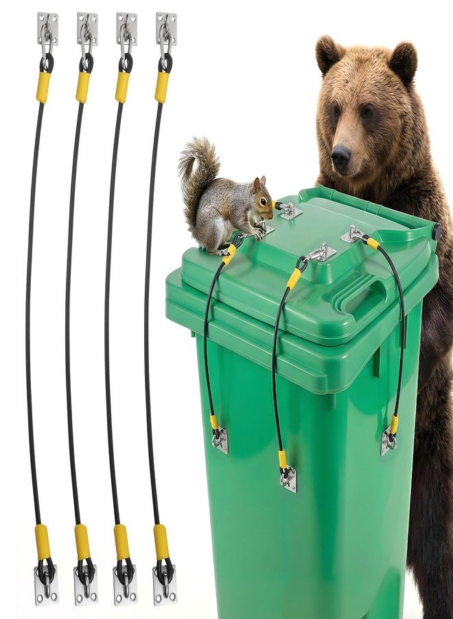 PercyEffie 4 Pcs Trash Can Lid Lock for Animals, Bear Raccoon Squirrel Dog Proof Trash Can Lock, Universal Trash Bin Locks with Wire Ropes Stainless Steel Hasps for for Outdoor Garbage Cans(Yellow) - Image 1