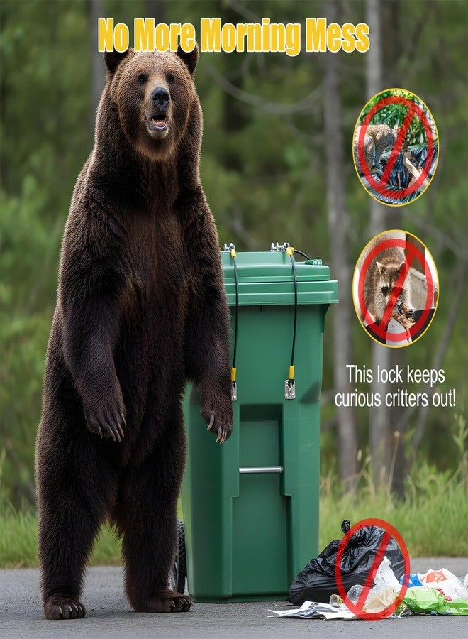PercyEffie 4 Pcs Trash Can Lid Lock for Animals, Bear Raccoon Squirrel Dog Proof Trash Can Lock, Universal Trash Bin Locks with Wire Ropes Stainless Steel Hasps for for Outdoor Garbage Cans(Yellow) - Image 4