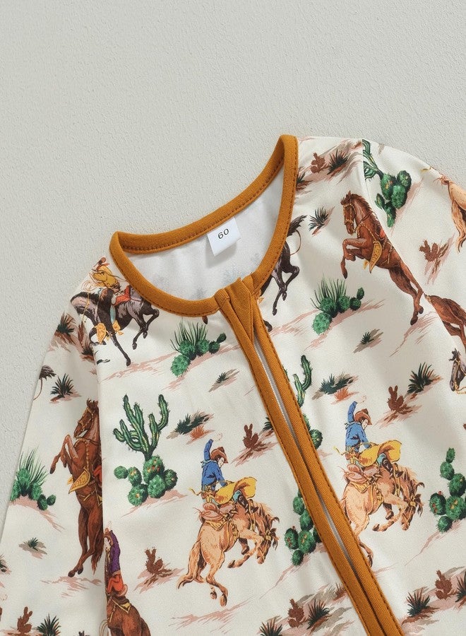 Lamuusaa Western Baby Girl Boy Clothes Long Sleeve Cow Print Romper Zipper Bodysuit Jumpsuit One Piece Fall Winter Outfit - Image 2