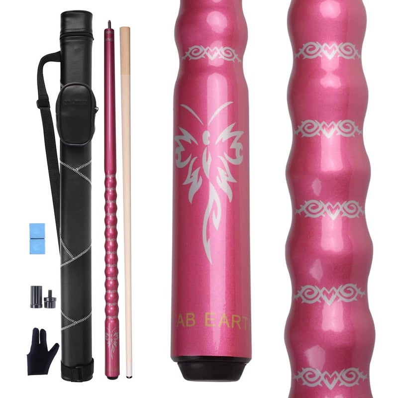 AB Earth Ergonomic Design 13mm Tip 58 Maple Pool Cue Stick Kit with Hard Case Pink 19oz - Image 2