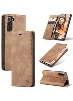 CaseMe CaseMe Samsung Galaxy S21FE Case Wallet, for Samsung Galaxy S21FE Wallet Case Book Folding Flip Folio Case with Magnetic Kickstand Card Slots Protective Cover - Brown  - Image 1