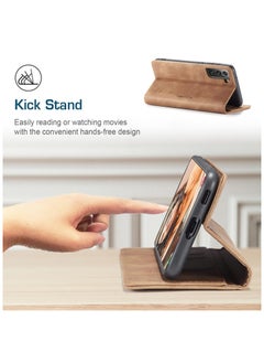 CaseMe CaseMe Samsung Galaxy S21FE Case Wallet, for Samsung Galaxy S21FE Wallet Case Book Folding Flip Folio Case with Magnetic Kickstand Card Slots Protective Cover - Brown  - Image 5