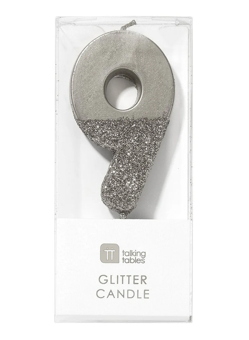 توكينج تيبلز Silver Glitter Number Candle - 9
