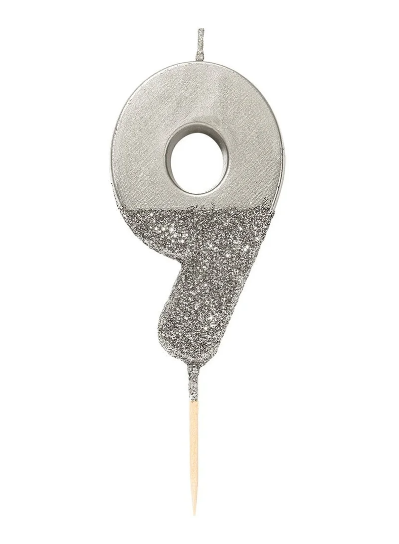 توكينج تيبلز Silver Glitter Number Candle - 9