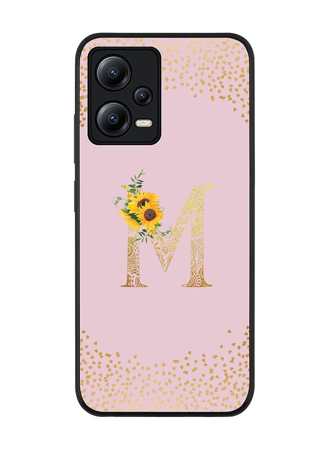 Stylizedd Rugged Black edge case for Poco X5 / Redmi Note 12 5G Slim fit Soft Case Flexible Rubber Edges Anti Drop TPU Gel Thin Cover - Custom Monogram Initial Floral Pattern Alphabet - M - Pink - Image 1