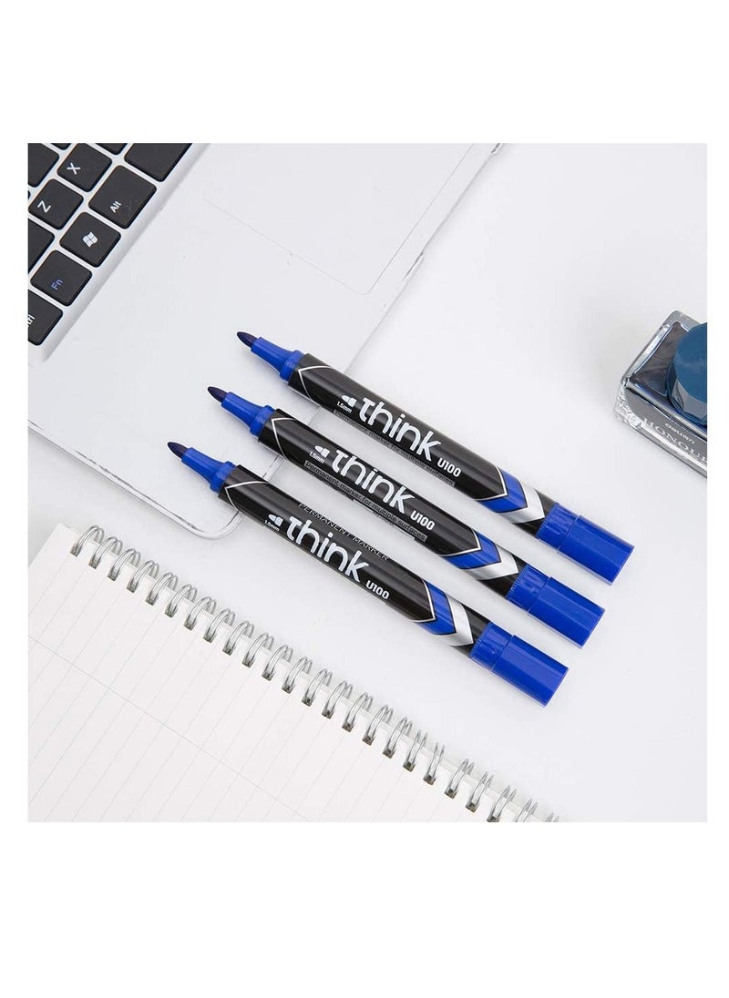 Deli 12-Piece Permanent Marker Bullet Tip Blue Ink  - Image 5