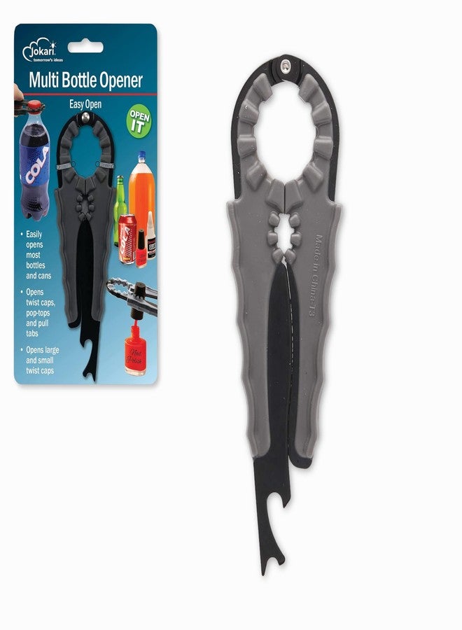 Jokari Multi Bottle Opener for Jars Bottles and Cans 3 in 1 Easy Grip Lid Opener for Weak Hands Twist Caps Pull Tabs Pop Tops and Small Lids Arthritis Aid Manual Kitchen Tool Black - Image 1