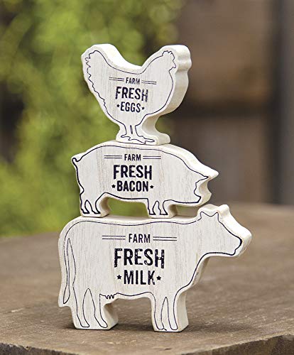 Hearthside Collection Hearthside Farmhouse Animal Wood Shelf Sitter Stack - Set of 3 - Cow Pig Chicken - Fresh Milk Fresh Bacon Fresh Eggs - Country Distressed Decor - Image 5