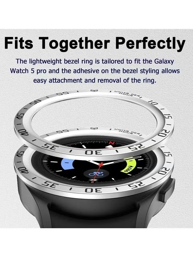 Compatible for Samsung Watch 5 Pro Bezel Ring Stainless Steel Anti Scratch Adhesive Frame Lightweight Watch Bezel Cover for Galaxy Watch 5 Pro 45mm Silver - Image 3