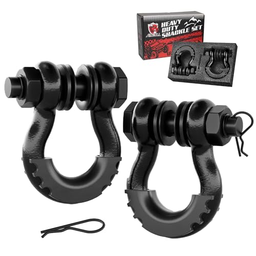 AMBULL Shackles 3/4 Inch D Ring Shackle (2 Pack) 41,887lb Break Strength with 7/8 Inch Pin, Isolator and Washer Kits for Use with Tow Strap, Winch, Off-Road Jeep Truck Vehicle Recovery, Black - Image 1