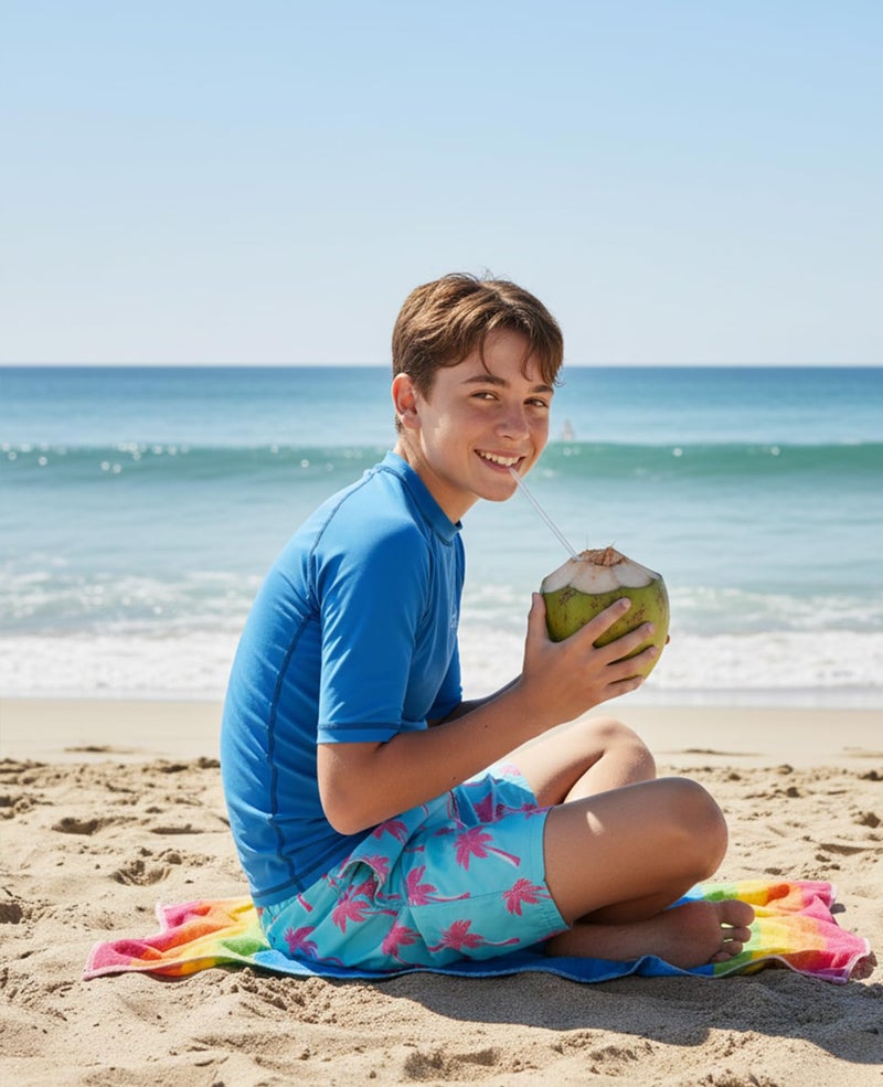 Cozople Boys Pink Swim Trunks Size 10-12 Funny Palm Tree Bathing Suit with Compression Liner Swimwear Summer Quick Dry Beach Boardshorts Swimsuit for Casual Homewear - Image 3