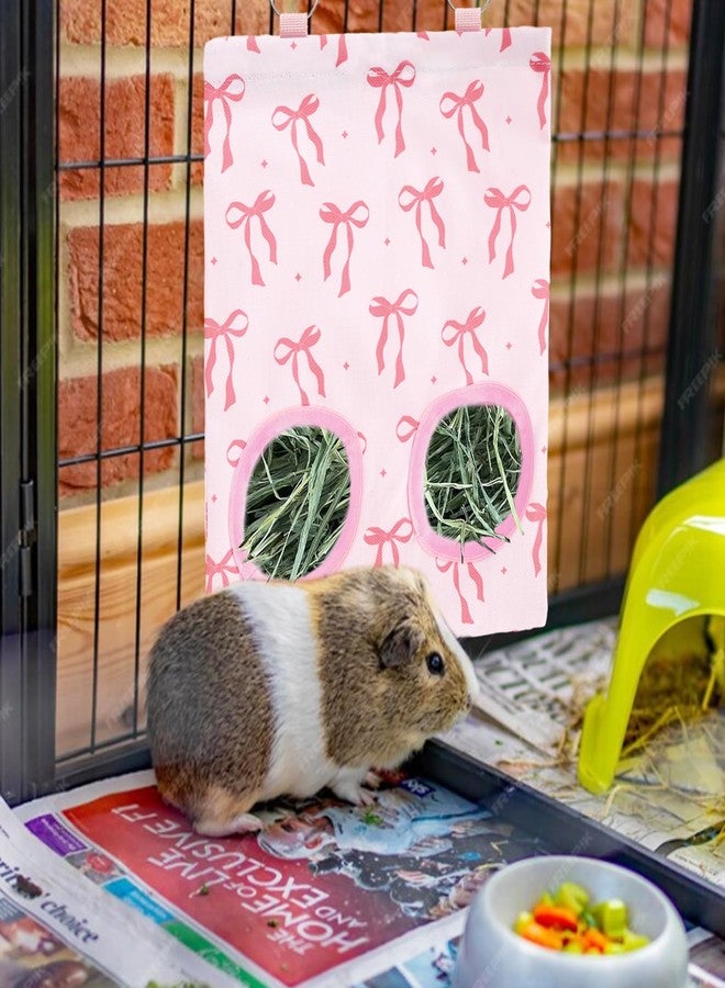 JarThenaAMCS أكياس تغذية تبن للأرانب من JarThenaAMCS، قطعتان، بفتحتين، مزينة بفيونكة وردية، أكياس معلقة لتغذية خنازير غينيا، موزع تخزين تبن للحيوانات الأليفة الصغيرة مثل الشنشيلة والهامستر والأرانب - Image 5