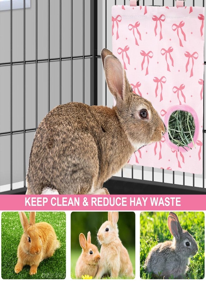 JarThenaAMCS أكياس تغذية تبن للأرانب من JarThenaAMCS، قطعتان، بفتحتين، مزينة بفيونكة وردية، أكياس معلقة لتغذية خنازير غينيا، موزع تخزين تبن للحيوانات الأليفة الصغيرة مثل الشنشيلة والهامستر والأرانب - Image 4