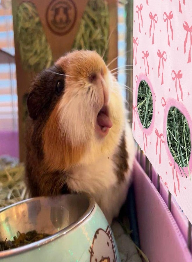 JarThenaAMCS أكياس تغذية تبن للأرانب من JarThenaAMCS، قطعتان، بفتحتين، مزينة بفيونكة وردية، أكياس معلقة لتغذية خنازير غينيا، موزع تخزين تبن للحيوانات الأليفة الصغيرة مثل الشنشيلة والهامستر والأرانب - Image 3