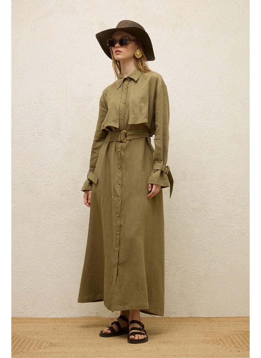 Manuka - Linen Trench Style Dress Khaki - Image 1