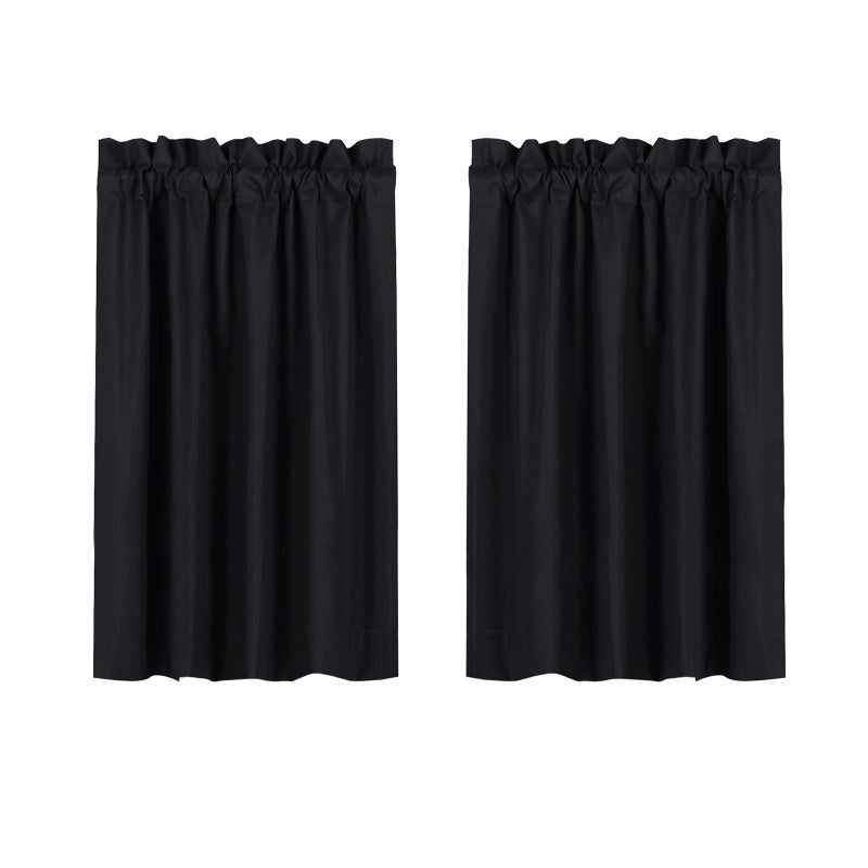 Valea Home Blackout Kitchen Curtains  Waterproof Soft Rod Pocket Curtains for Bathroom Bedroom  45 inch Length 2 Panels Black
