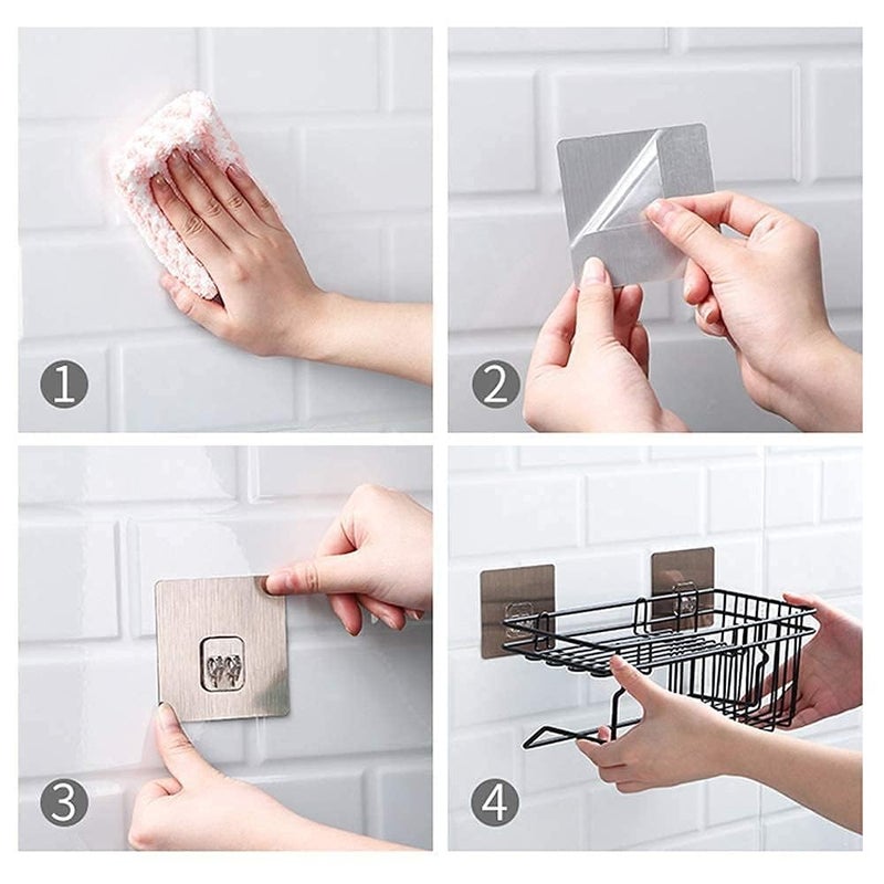 Dkriva Self-Adhesive Shower Shelf Soap with Hooks Stainless Steel Shower Rack Basket for Shampoo Soap Razor Rustproof Bathroom Shower Caddy Storage Organizer Black(1Pcs) - Image 4