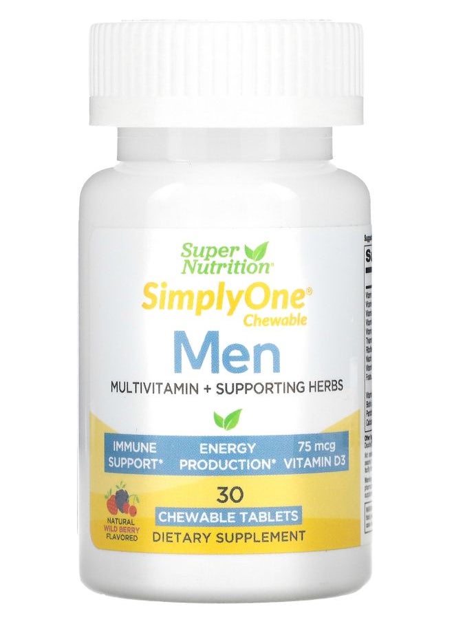 Super Nutrition - SimplyOne Men’s Multivitamin + Supporting Herbs Wild-Berry 30 Chewable Tablets - Image 1