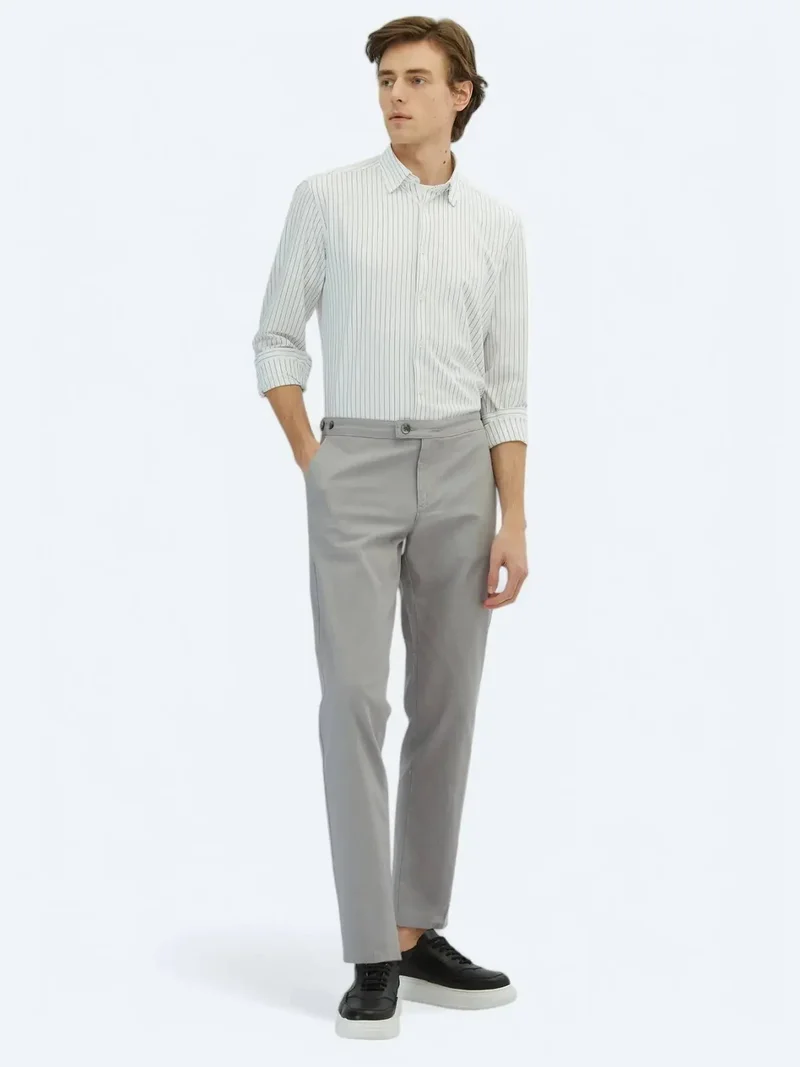 Kip Grey Weaving Fitted Fit Smart Casual Cotton Blended Trousers