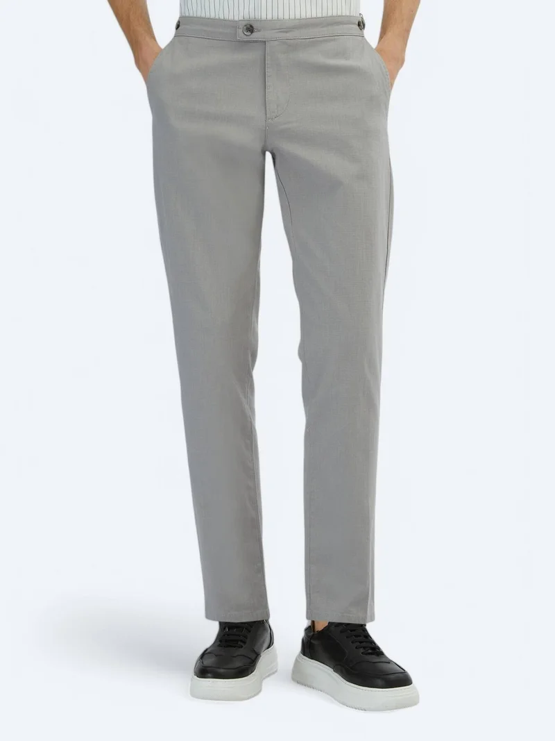 Kip Grey Weaving Fitted Fit Smart Casual Cotton Blended Trousers