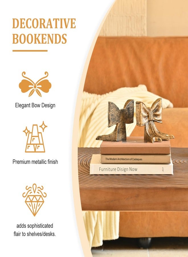 MSUMPTU Metal Bookends Set of 2, Heavy Duty Book Ends for Heavy Books, Autumn Copper Decorative Bookends for Shelves Desk Office Home Decor - Image 4