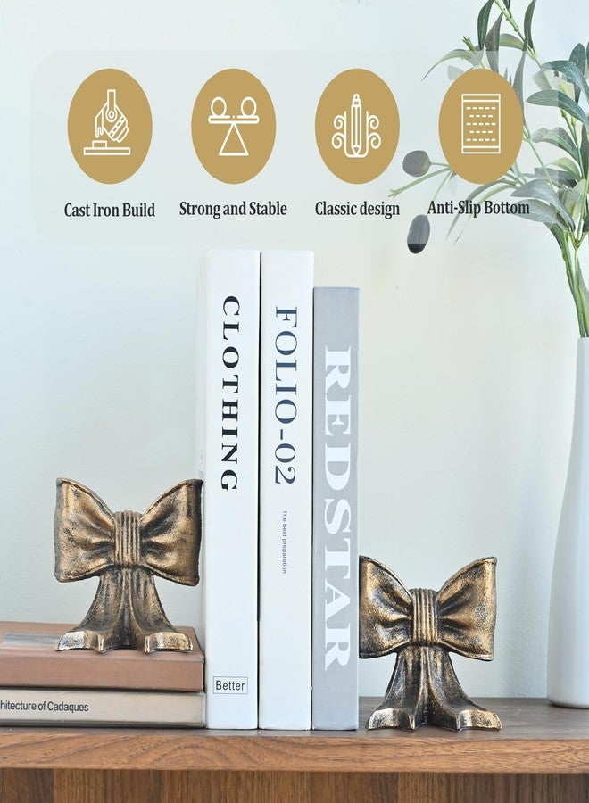MSUMPTU Metal Bookends Set of 2, Heavy Duty Book Ends for Heavy Books, Autumn Copper Decorative Bookends for Shelves Desk Office Home Decor - Image 2