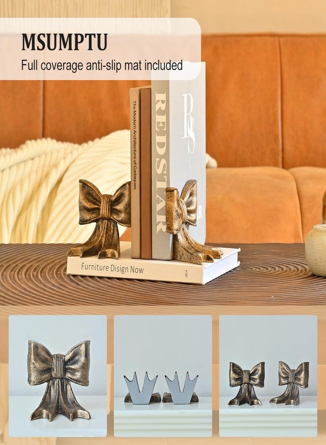 MSUMPTU Metal Bookends Set of 2, Heavy Duty Book Ends for Heavy Books, Autumn Copper Decorative Bookends for Shelves Desk Office Home Decor - Image 5