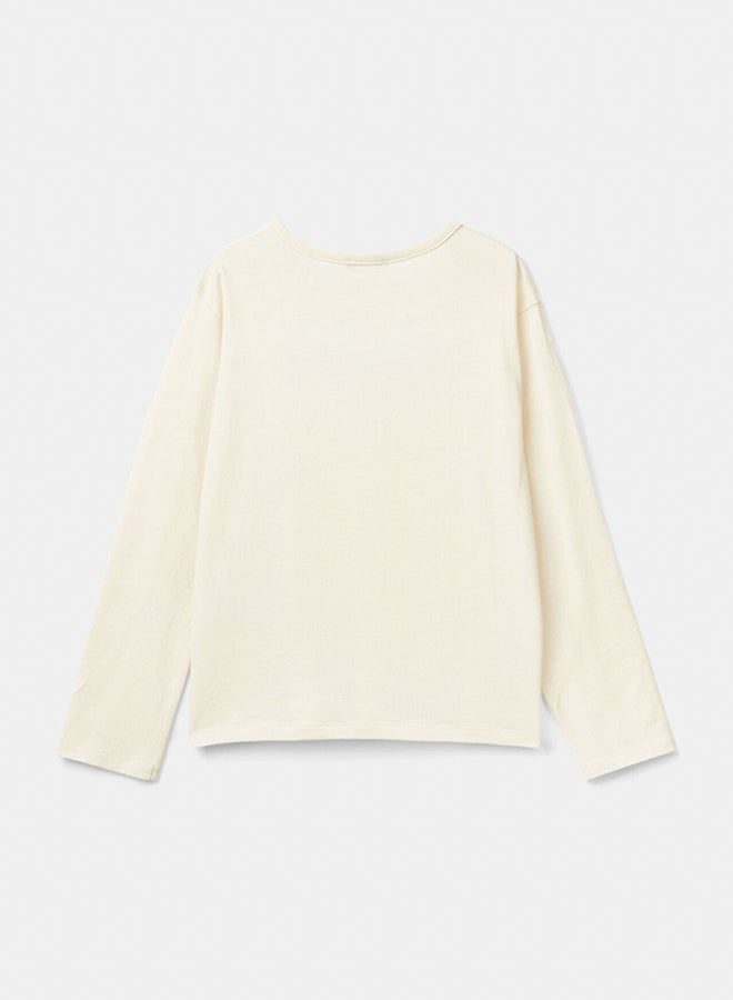 بينيتون تي شيرت بنات من القطن العضوي الدافئ مع الترتر - Image 2