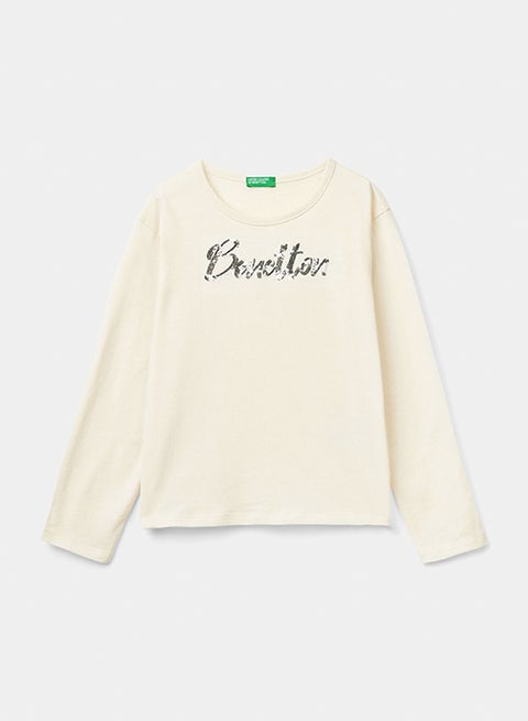 تي شيرت بنات من القطن العضوي الدافئ مع الترتر