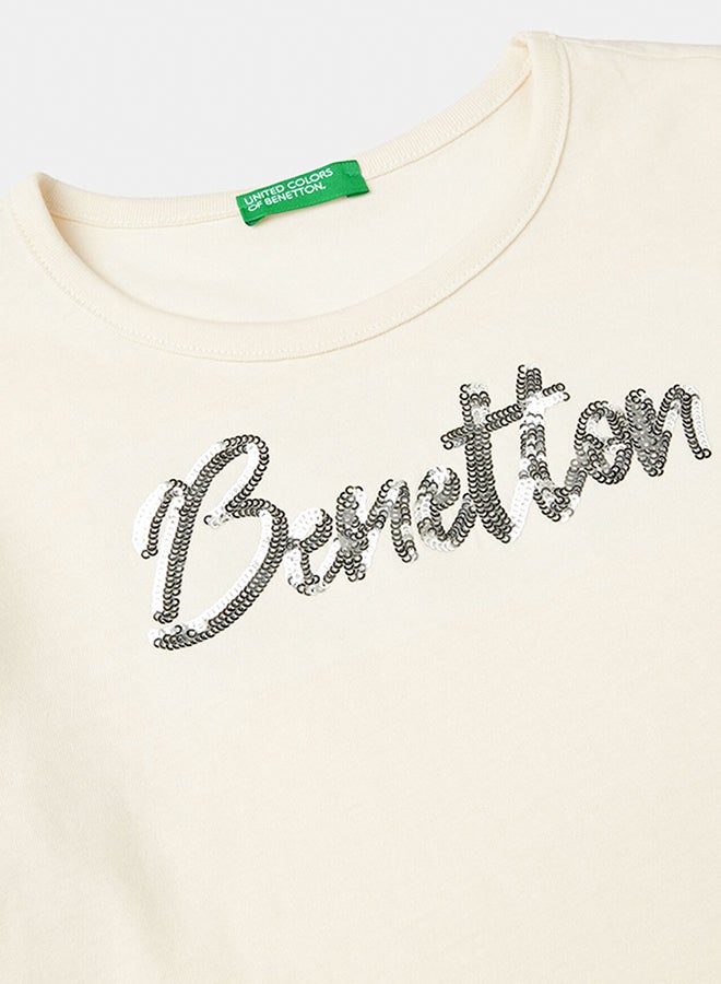 بينيتون تي شيرت بنات من القطن العضوي الدافئ مع الترتر - Image 3