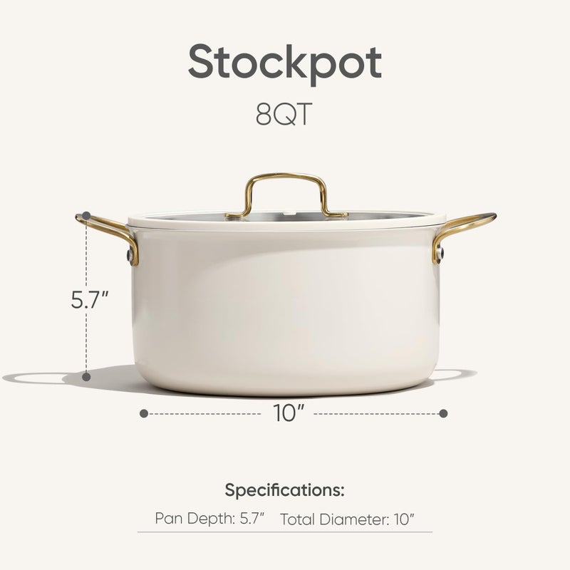 CAROTE 8QT Full Clad Tri Ply Stainless Steel Stock Pot with Lid, Kitchen Stockpot Soup Pot, Outer Ceramic Layer, Even Heating, All Stoves Compatible, Oven & Dishwasher Safe, Stay Cool Handle, White - Image 2