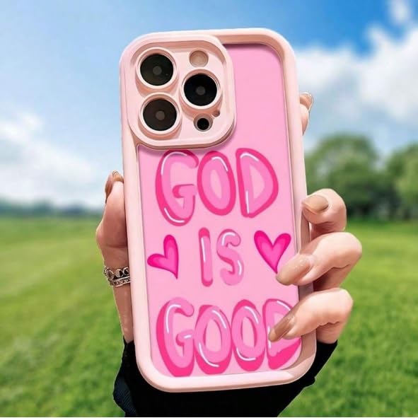 COVERLY Inspirational Heart Design Back Case for iPhone 15 | Hot Inspirational God is Good Cute Vibe | Camera Lens Protection | Soft TPU Silicone Aesthetic Cover for Girls & Women (Pink,Shockproof) - Image 1
