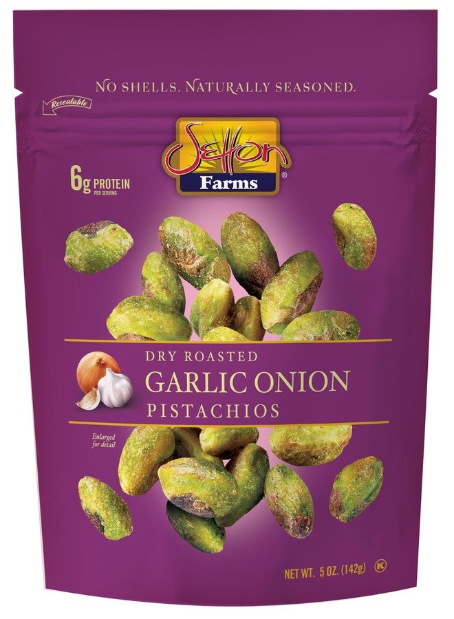 Setton Farms Naturally Seasoned Pistachio Kernels, Garlic Onion, No Shell Pistachios, Certified Non-GMO, Gluten Free, Vegan and Kosher, 5 oz Resealable Pouch - Image 1