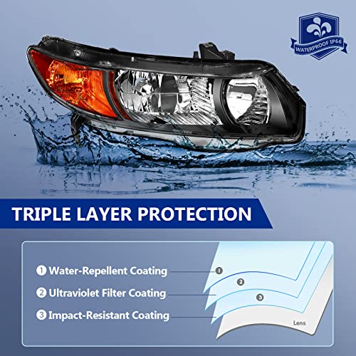 ECCPP Headlight Assembly Pair For Honda Civic Coupe 2006-2011 2 Door Coupe Black Housing Amber Reflector Clear Lens Driver and Passenger Side - Image 5