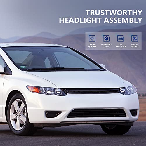 ECCPP Headlight Assembly Pair For Honda Civic Coupe 2006-2011 2 Door Coupe Black Housing Amber Reflector Clear Lens Driver and Passenger Side - Image 4