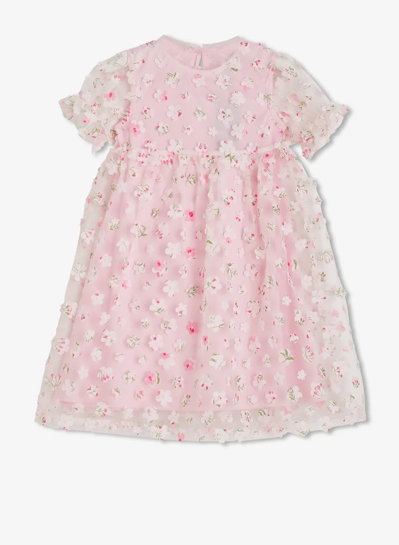 ريبلز مع نمشي Girls Blush Floral Tulle Party Dress