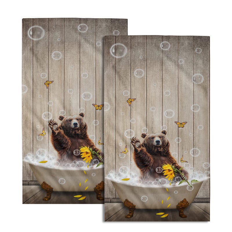 Giwawa Giwawa Funny Bear Hand Towels Set of 2 Brown Bathtub Decorative Bath Towel Soft Absorbent Towel for Bathroom Kitchen Dish Spa Yoga 14x28 