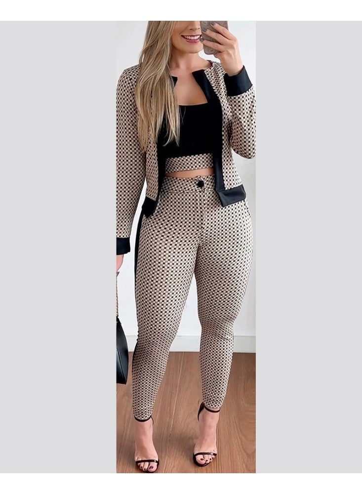 Women's blazer, cardigan and leggings three-piece set