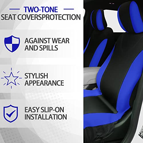 Woanger 47 Car Seat Cover Full Set for Women Included Car Front Rear Seat Fluffy Steering Wheel Cover Belt Automotive Floor Mats Air Conditioner Decoration Strip Universal(Blue) - Image 3