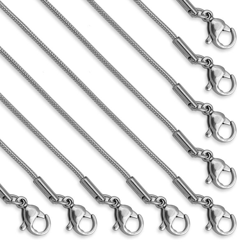Lezam 12 Pcs 24 12mm Necklace Chains Bulk Stainless Steel Snake Chain Necklace for DIY Jewelry Making Accessories