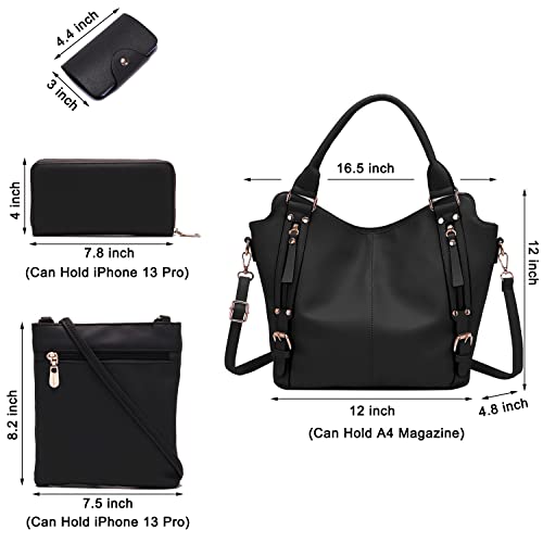 Soperwillton Purses for Women Large Shoulder Handbag Tote PU Leather Hobo Crossbody Bag Ladies Wallet Set 4pcs - Image 4