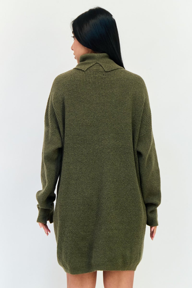 Aerie Women Knitted Sweater Dress, Dark Olive - Image 3
