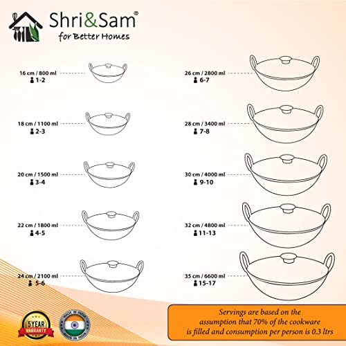 Shri & Sam Stainless Steel 2.8 Litre Triply Deep Pro Light Weight Hammered Kadhai with Lid, 26 cm, 1497 Grams - Image 3