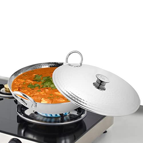 Shri & Sam Stainless Steel 2.8 Litre Triply Deep Pro Light Weight Hammered Kadhai with Lid, 26 cm, 1497 Grams - Image 1