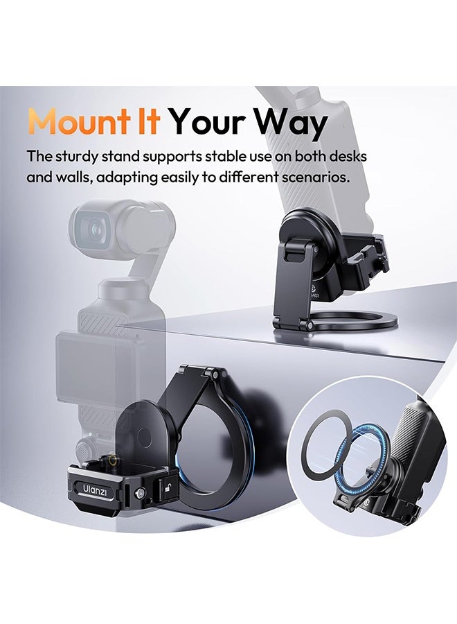 ULANZI PM01 Magnetic Mount Stand Compatible with DJI OSMO Pocket 3, Aluminium Expansion Camera Holder with Cold Shoe and 1/4'' Mount, 181/270/360° Adjustment Magnetic Adapter Pocket 3 Accessories - Image 2