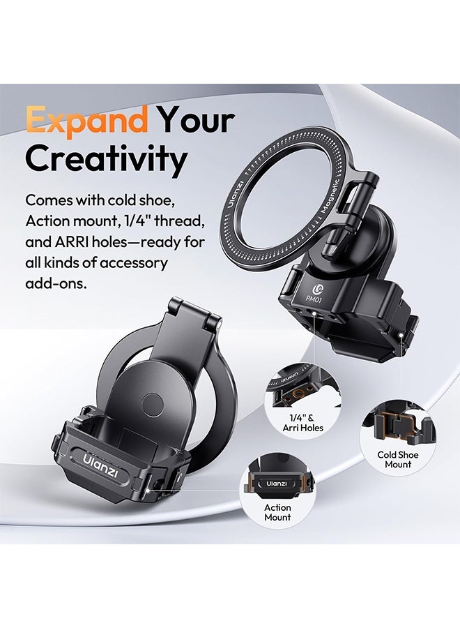 ULANZI PM01 Magnetic Mount Stand Compatible with DJI OSMO Pocket 3, Aluminium Expansion Camera Holder with Cold Shoe and 1/4'' Mount, 181/270/360° Adjustment Magnetic Adapter Pocket 3 Accessories - Image 3