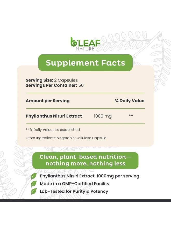 b'leaf NATURE Stone Breaker Chanca Piedra Extract 1000mg - Urinary Tract and Gallbladder Support - 100 Vegetarian Capsules by B’Leaf Nature - Image 2