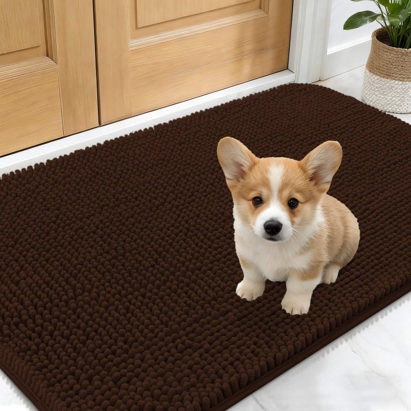 OLANLY Dog Door Mat for Muddy Paws 24x16, Absorbs Moisture and Dirt, Absorbent Non-Slip Washable Doormat, Quick Dry Chenille Mud Mat for Dogs, Entry Indoor Entryway Carpet for Inside Floor, Brown - Image 1