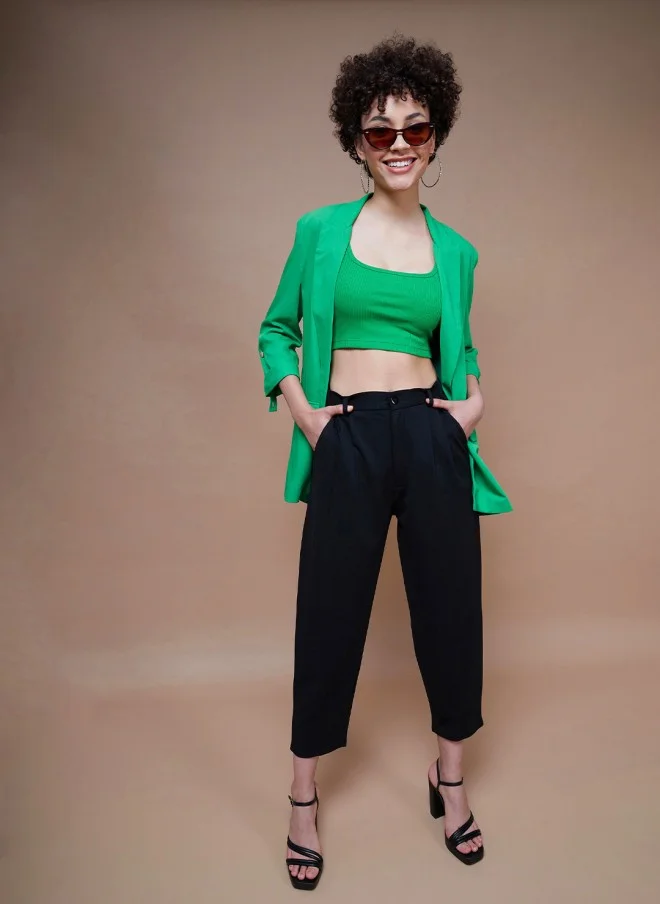 SASSAFRAS Green Ribbed Cropped Tank Top for Women